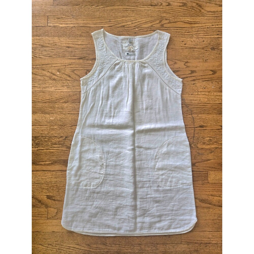 Malvin Hamburg Love Linen Midi Dress Size 8 White Sleeveless Embroidered